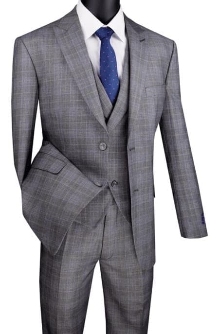 3 Piece Plaid Suit - Gray Mens Plaid Suit