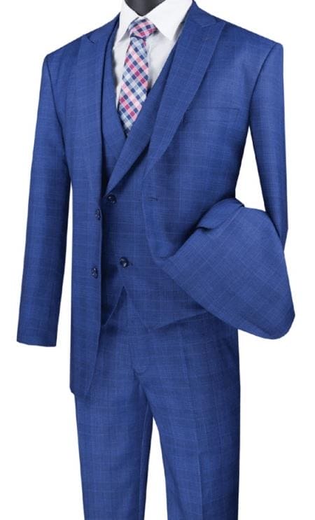 3 Piece Plaid Suit - Blue Mens Plaid Suit