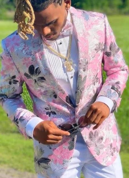 Men’s Pink Paisley Shawl Lapel Prom Tuxedo Jacket – Floral Formal Dinner Jacket for Prom