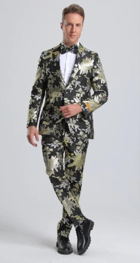 Mens Big and Tall Tuxedo -Black Gold And Silver Tuxedo