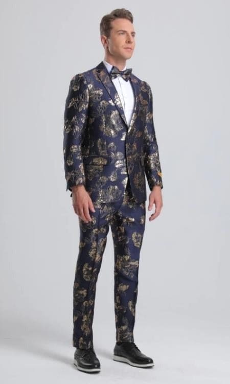 Mens Big and Tall Tuxedo -Navy And Gold Tuxedo