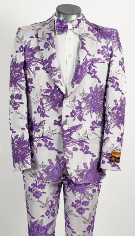 Mens Big and Tall Tuxedo -White And Purple Tuxedo