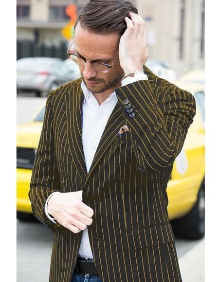 Black And Gold Stripe Suit - Vested Suit