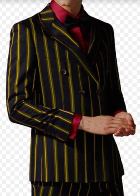 Black And Gold Pinstripe Double Breasted  2 Piece Suit