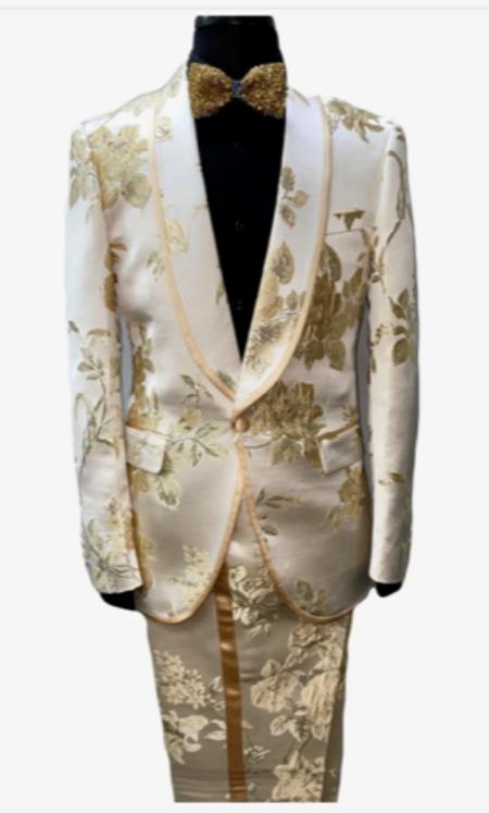 White and Gold Prom 2026 Suits - Gold Tuxedo Jacket