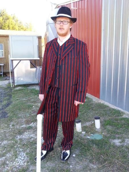 Mens Pinstripe Zoot Suit With Matching Shoes Suit Black And Hot Red