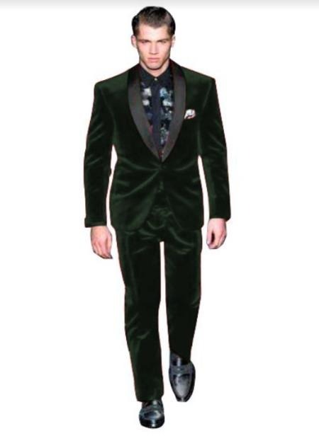 Olive Green Velvet Fabric Suit With Velvet Tuxedos Fabric