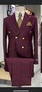 Mens Double Breasted Suits Gold Buttons - 100% Wool Burgundy Suit - Double Breasted Blazer