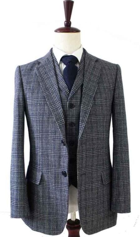 1930s Fashion Tweed ~ Herringbone Pattern  - Mens 1930 Suit -  1930s Tuxedo - Blue Suit