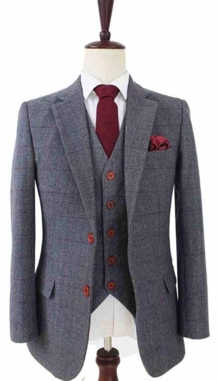 1930s Fashion Tweed ~ Herringbone Pattern  - Mens 1930 Suit -  1930s Tuxedo - Modern Fit Gray Suit