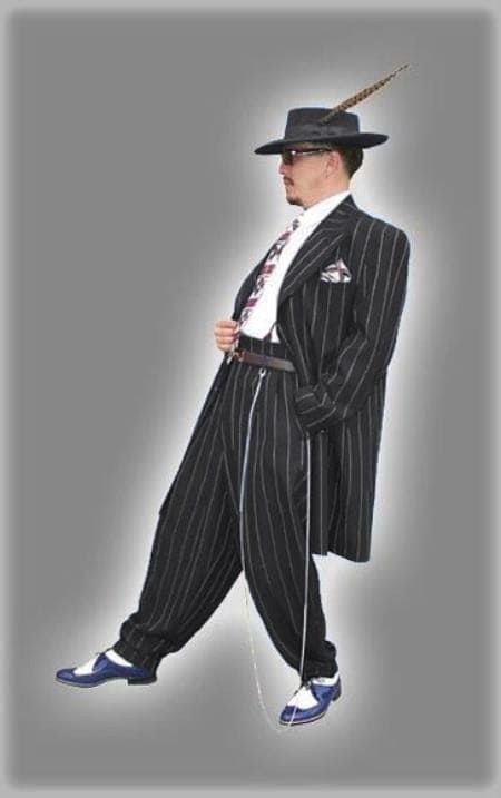 Mens High Fashion Vested Black And White Pinstripe Zoot Suit For Sale ~ Pachuco Mens Suit Perfect For Wedding