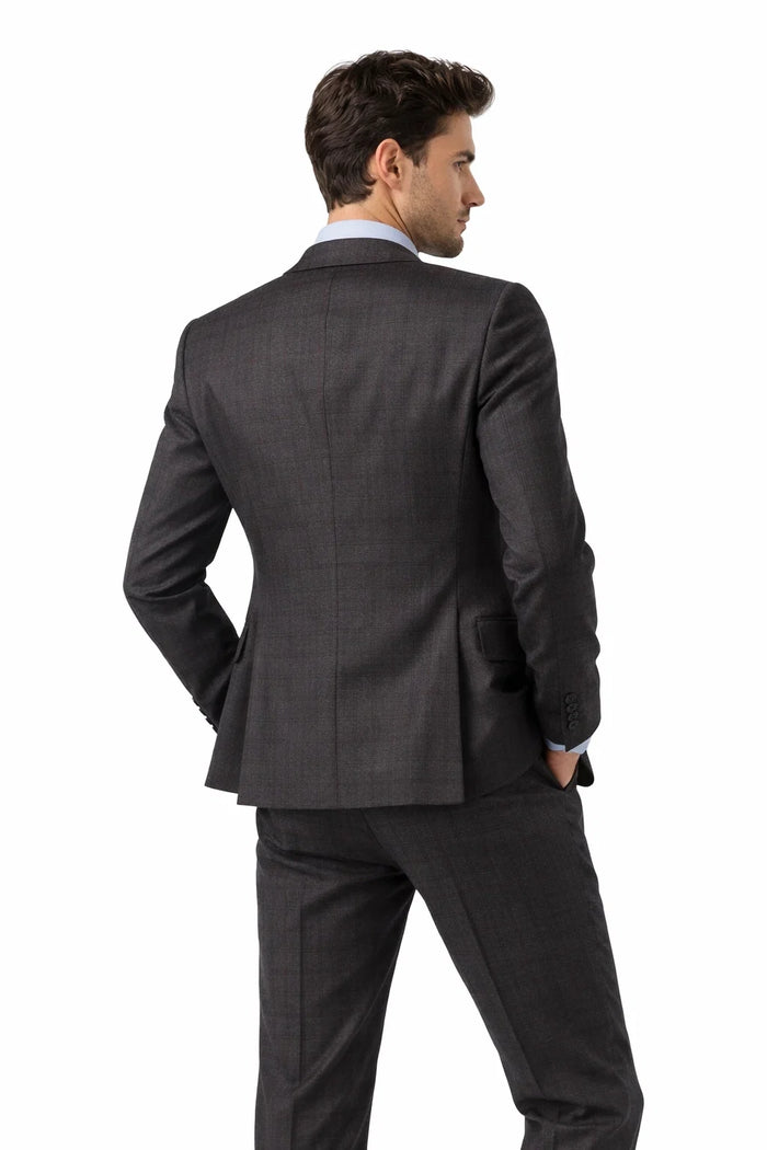 Mens Two Button Vintage Style Slim Fit Vested Plaid Black Suit