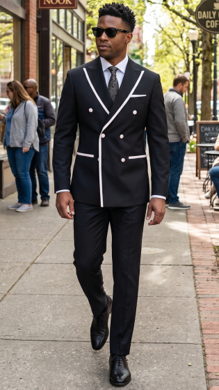 Mens Black And White Double Breasted Tuxedo