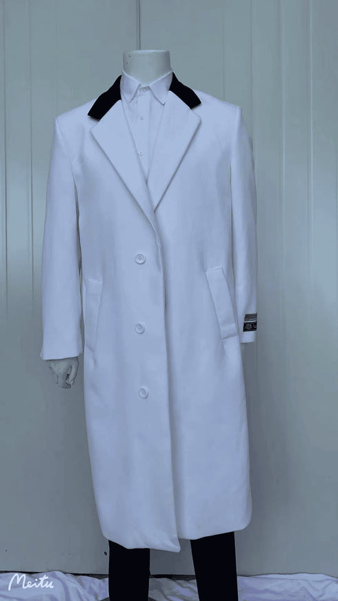 Belted White Wool And Cashmere Mens Overcoat