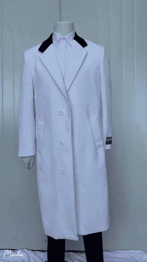 Men Belted White Wool And Cashmere Mens Overcoat