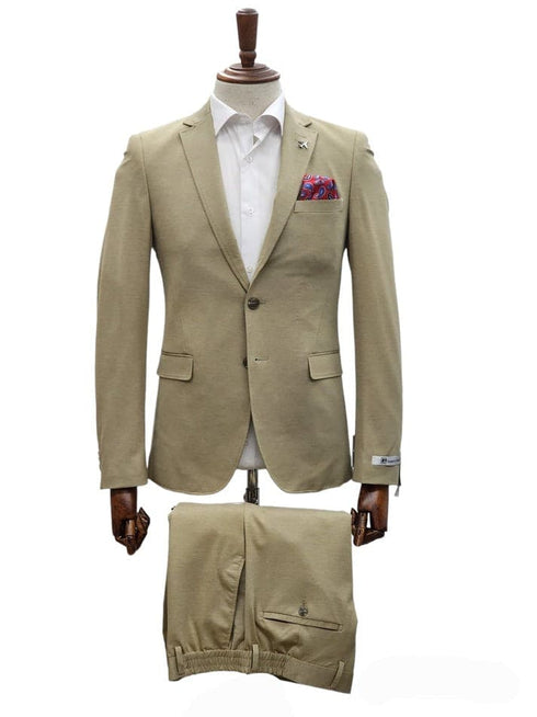 Gianni Testi Ultra Slim Suit - Stretch Fabric Suit - Mens Stretchy Suit - Tan Suit