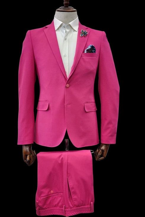 Gianni Testi Ultra Slim Suit - Stretch Fabric Suit - Mens Stretchy Suit - HOT PINK Suit