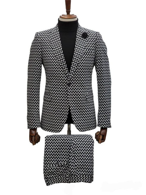 Gianni Testi Ultra Slim Suit - Stretch Fabric Suit - Mens Stretchy Suit - BLK/WHITE Suit