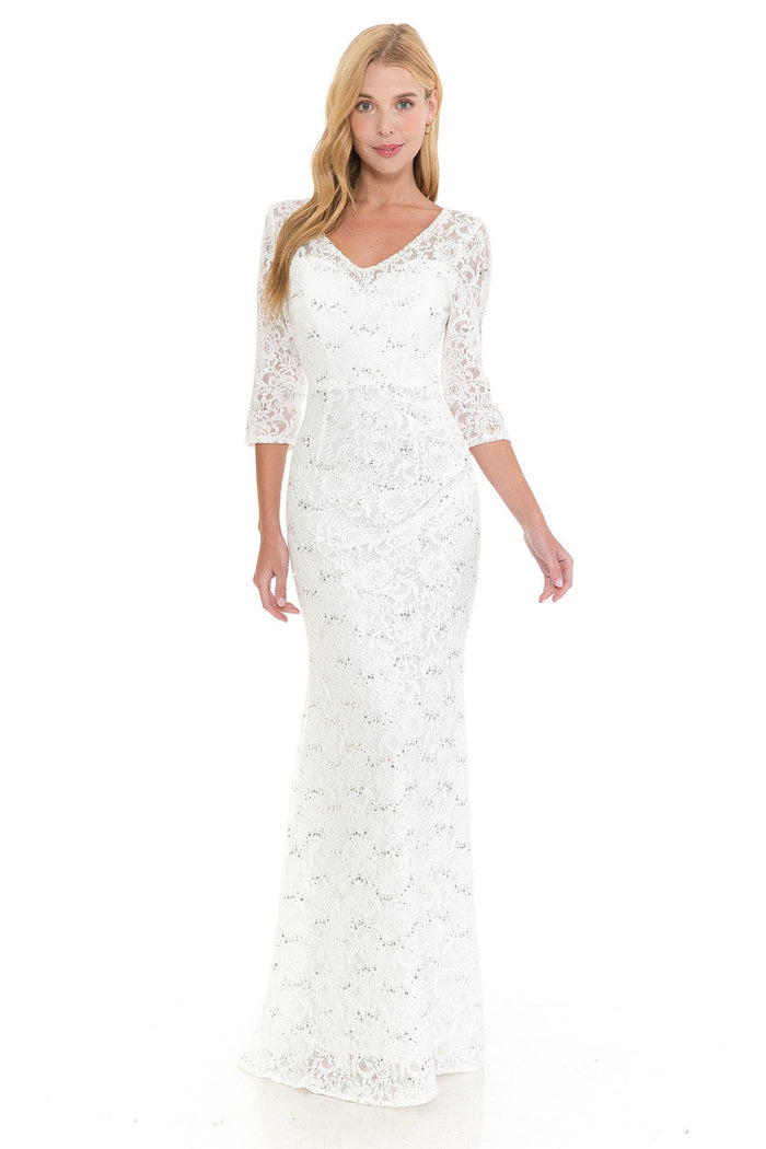 Lenovia 5223 Sequin Embellished Lace Fitted Sweetheart Dress