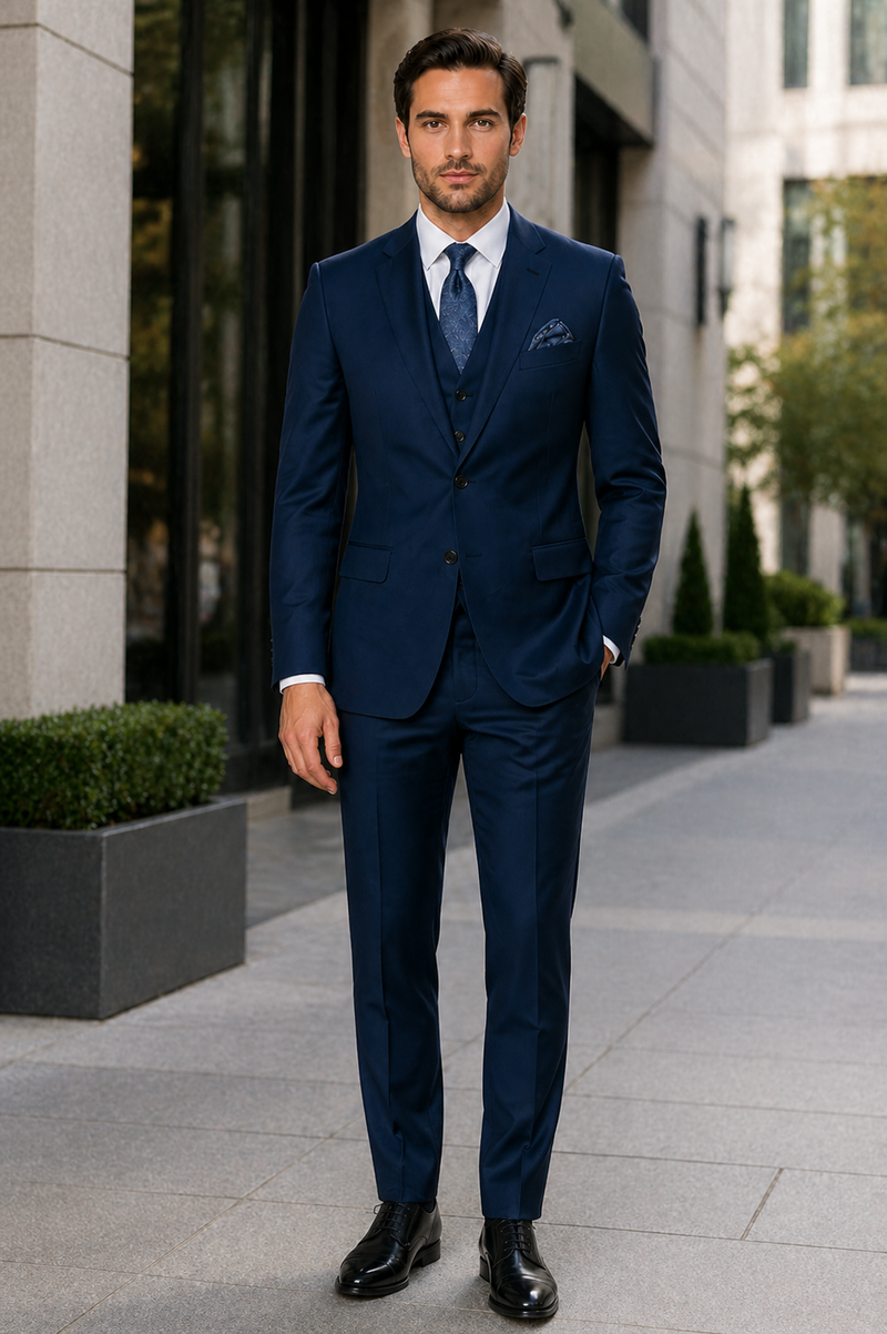 Indigo Bright Blue Athletic Cut Classic Suits