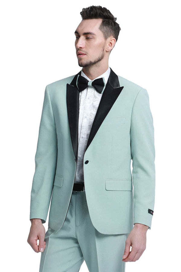 "Mint Green Men's Wedding & Prom 2025 Tuxedo with One Button Peak Lapel"