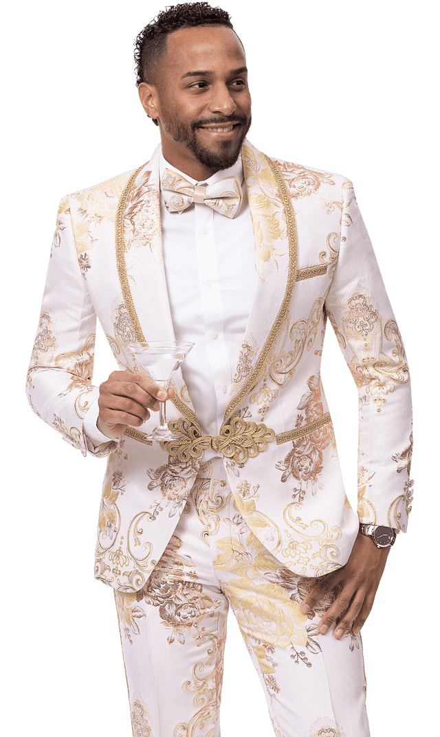 Ivory and Gold Tuxedo - Flower Floral Suit - Paisley Suit – Alberto Nardoni