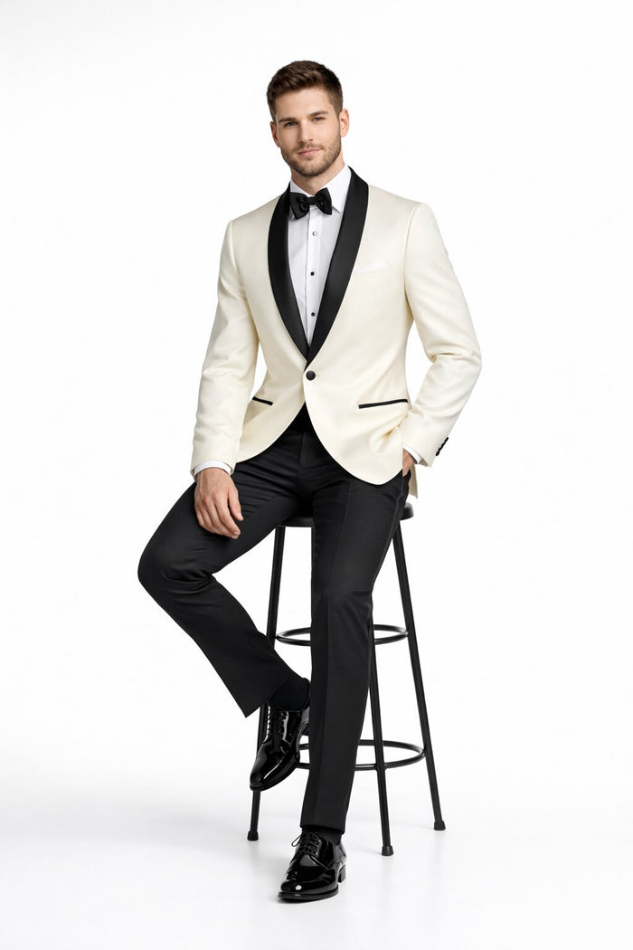 Mens Designer Ivory & Black Traditional  Dinner Jacket