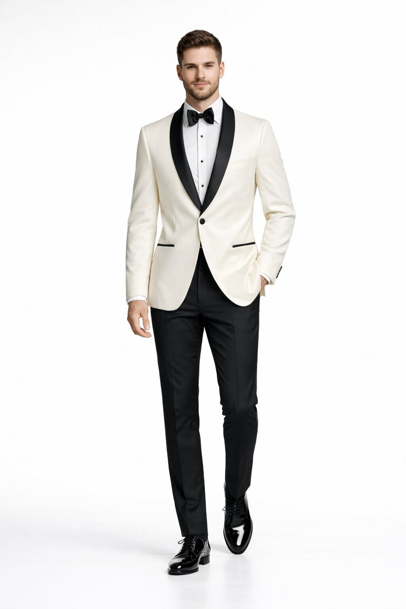 Mens Designer Ivory & Black Traditional  Dinner Jacket