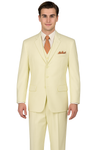 "Classic Fit Men's Three-Button Ivory Suit with Vest and Pleated Pants"