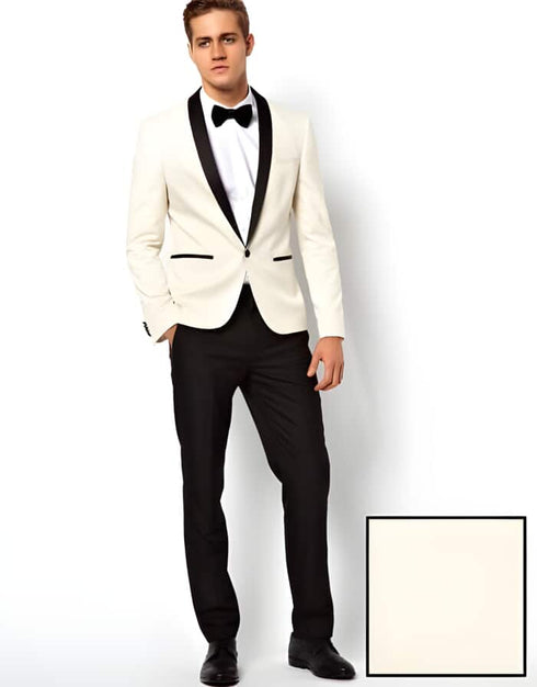 Two buttons White Dinner Jacket ?? ?? Ivory ~ Cream ~ Off White Shawl Collar Tuxedo Dinner Jacket Sportcoat Blazer ~ Suit Jacket Dark color black Trouser