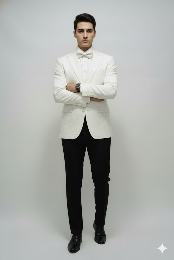 Ivory Dinner Jacket Blazer Cream Paisley Wedding Tuxedo Jacket