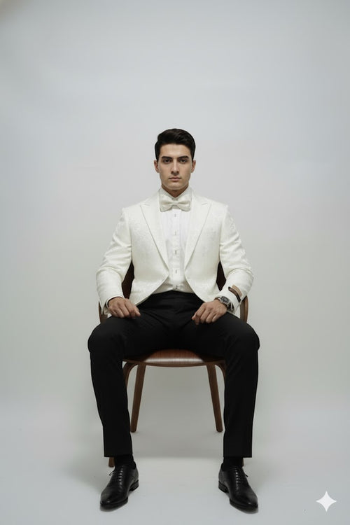 Ivory Dinner Jacket Blazer Cream Paisley Wedding Tuxedo Jacket