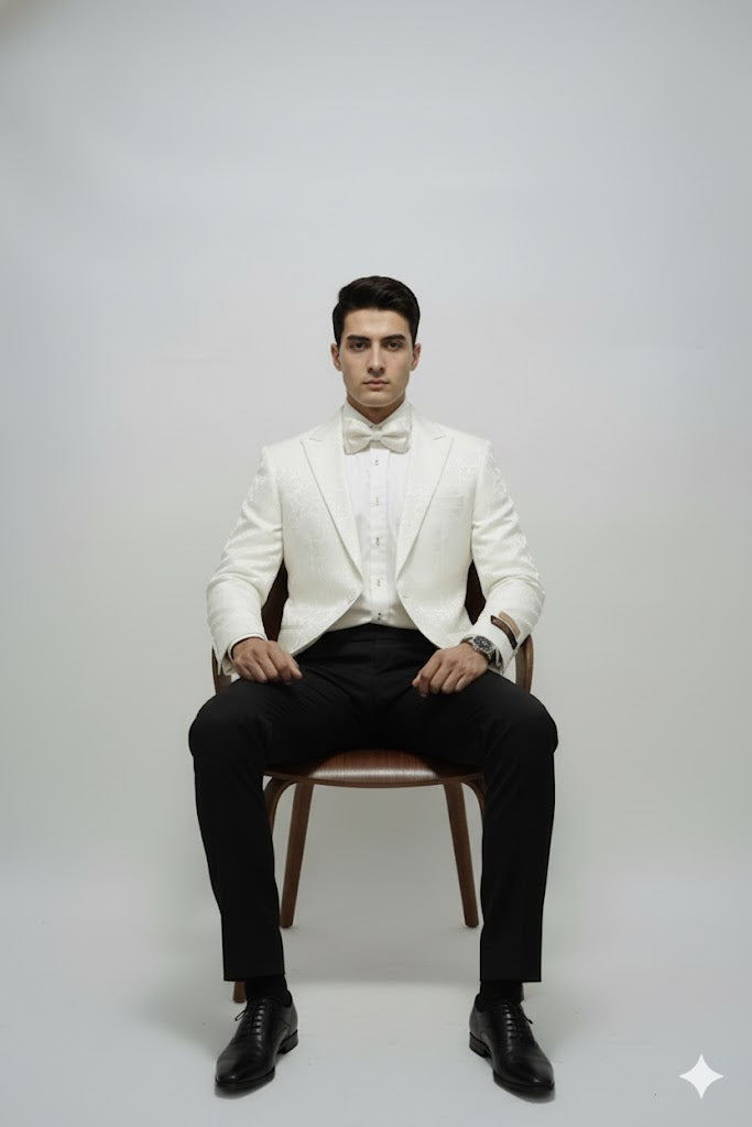 Ivory Dinner Jacket Blazer Cream Paisley Wedding Tuxedo Jacket