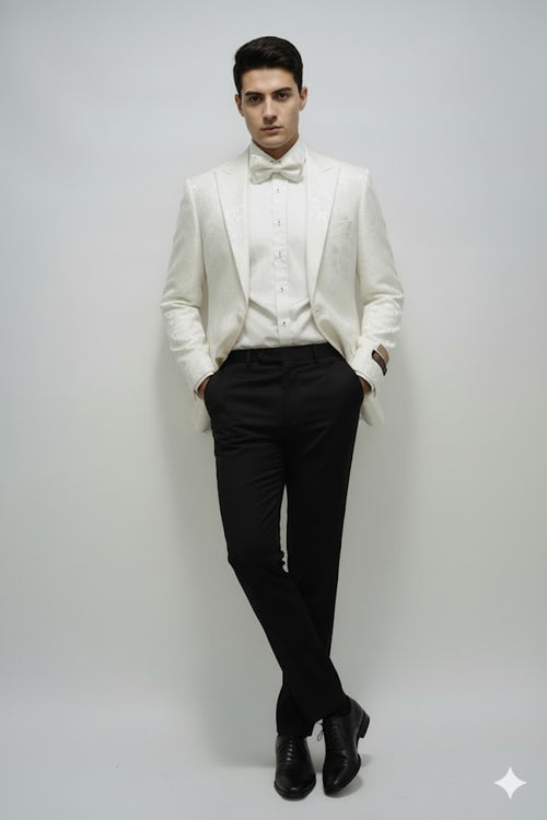 Ivory Dinner Jacket Blazer Cream Paisley Wedding Tuxedo Jacket