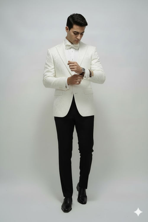 Ivory Dinner Jacket Blazer Cream Paisley Wedding Tuxedo Jacket