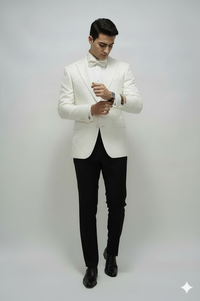 Ivory Dinner Jacket Blazer Cream Paisley Wedding Tuxedo Jacket