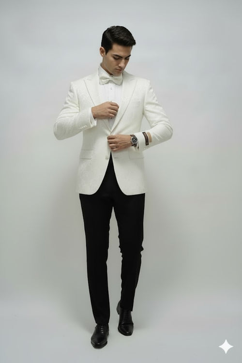 Ivory Dinner Jacket Blazer Cream Paisley Wedding Tuxedo Jacket