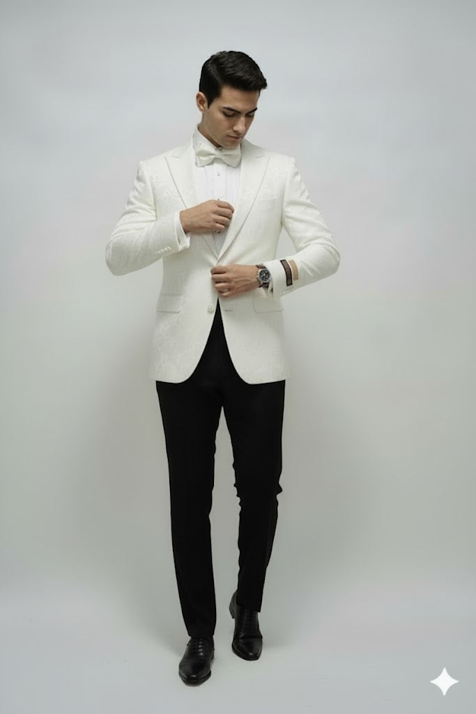 Ivory Dinner Jacket Blazer Cream Paisley Wedding Tuxedo Jacket