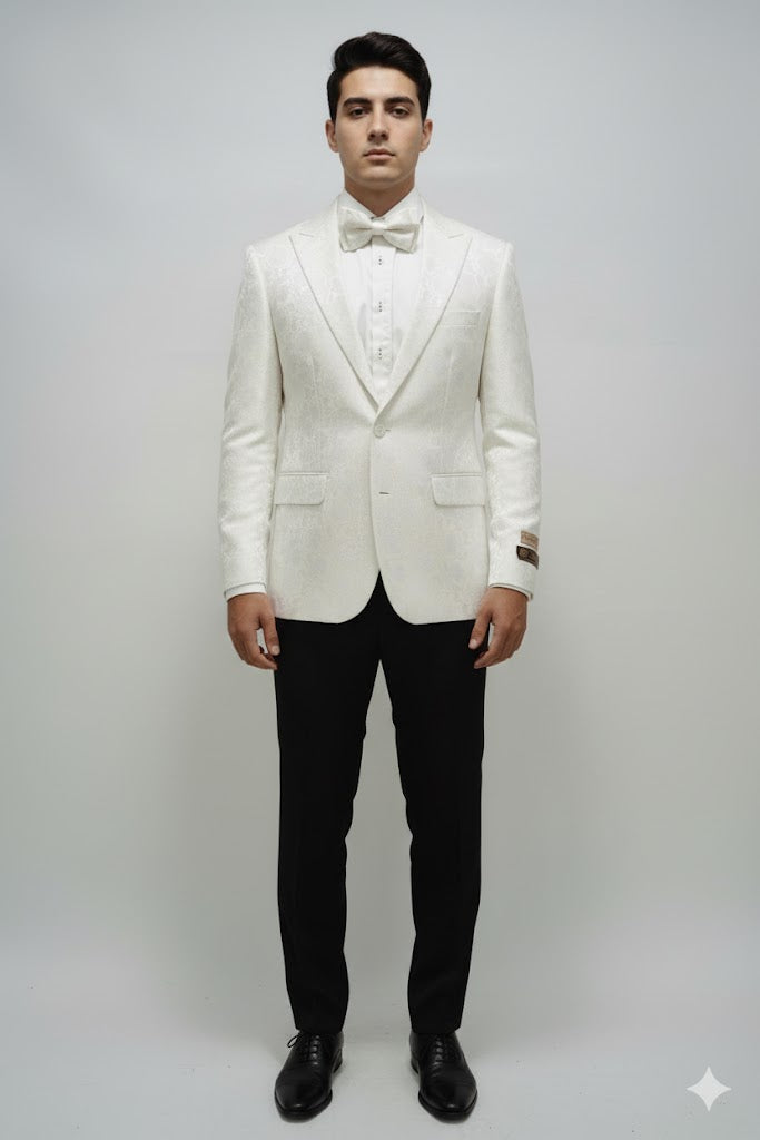 Ivory Dinner Jacket Blazer Cream Paisley Wedding Tuxedo Jacket