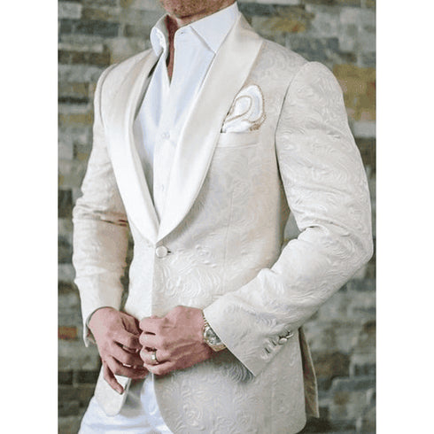 Ivory Dinner Jacket - Ivory Blazer - Cream Paisley Wedding Tuxedo Jacket - AlbertoNardoniStore