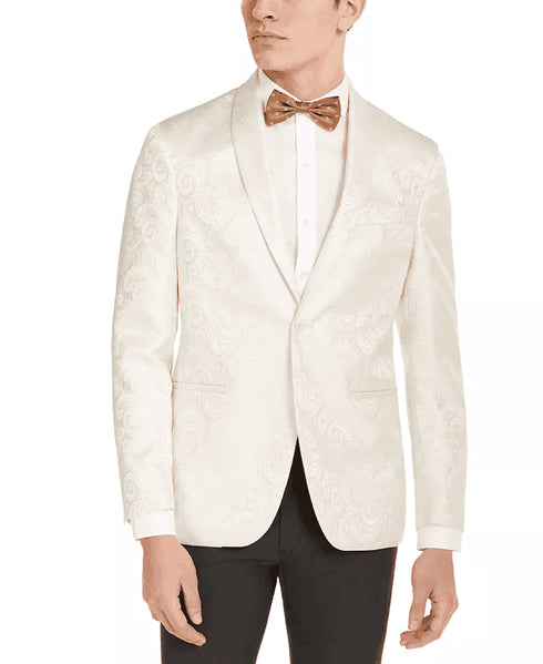 Ivory Dinner Jacket - Ivory Blazer - Cream Paisley Wedding Tuxedo Jacket - AlbertoNardoniStore