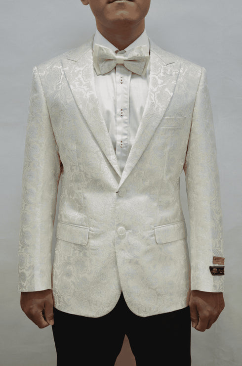 Ivory Dinner Jacket - Ivory Blazer - Cream Paisley Wedding Tuxedo Jacket - AlbertoNardoniStore