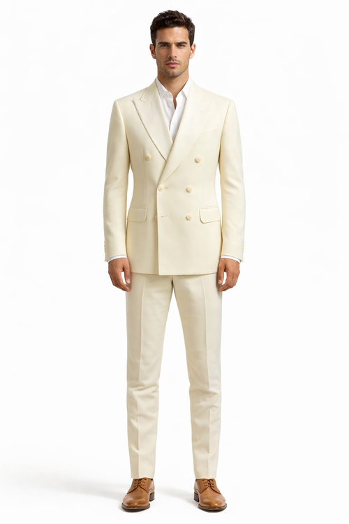 Ivory Double Breasted Tuxedo Dinner Jacket - Cream Dinner - Off White