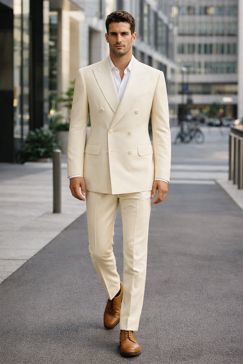 Ivory Double Breasted Tuxedo Dinner Jacket - Cream Dinner - Off White