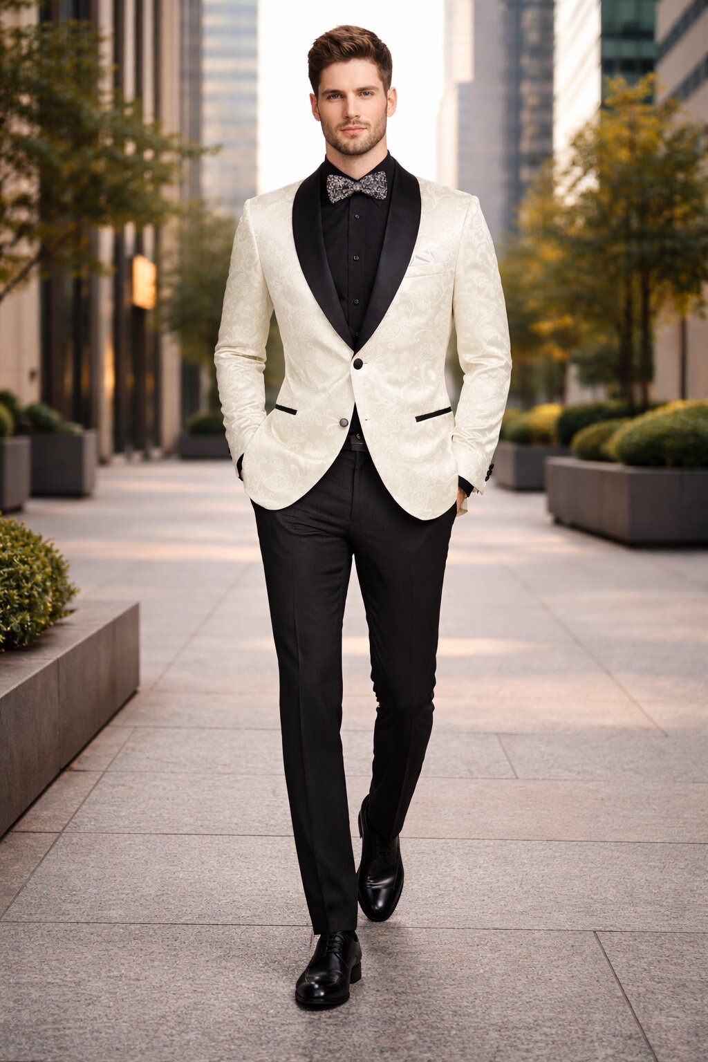 Mens Blazer - Paisley Sport Coat - Ivory Prom 2026 Tuxedo Dinner Jacket Blazer