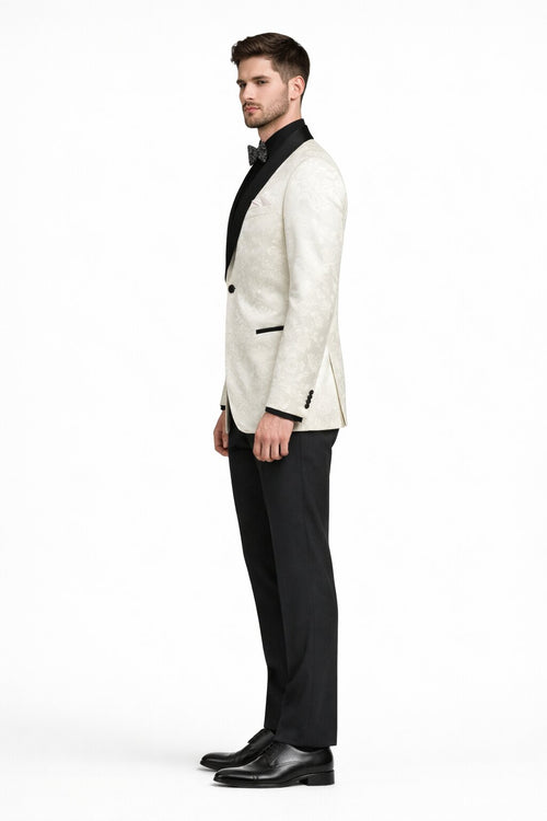 Mens Blazer - Paisley Sport Coat - Ivory Prom 2026 Tuxedo Dinner Jacket Blazer