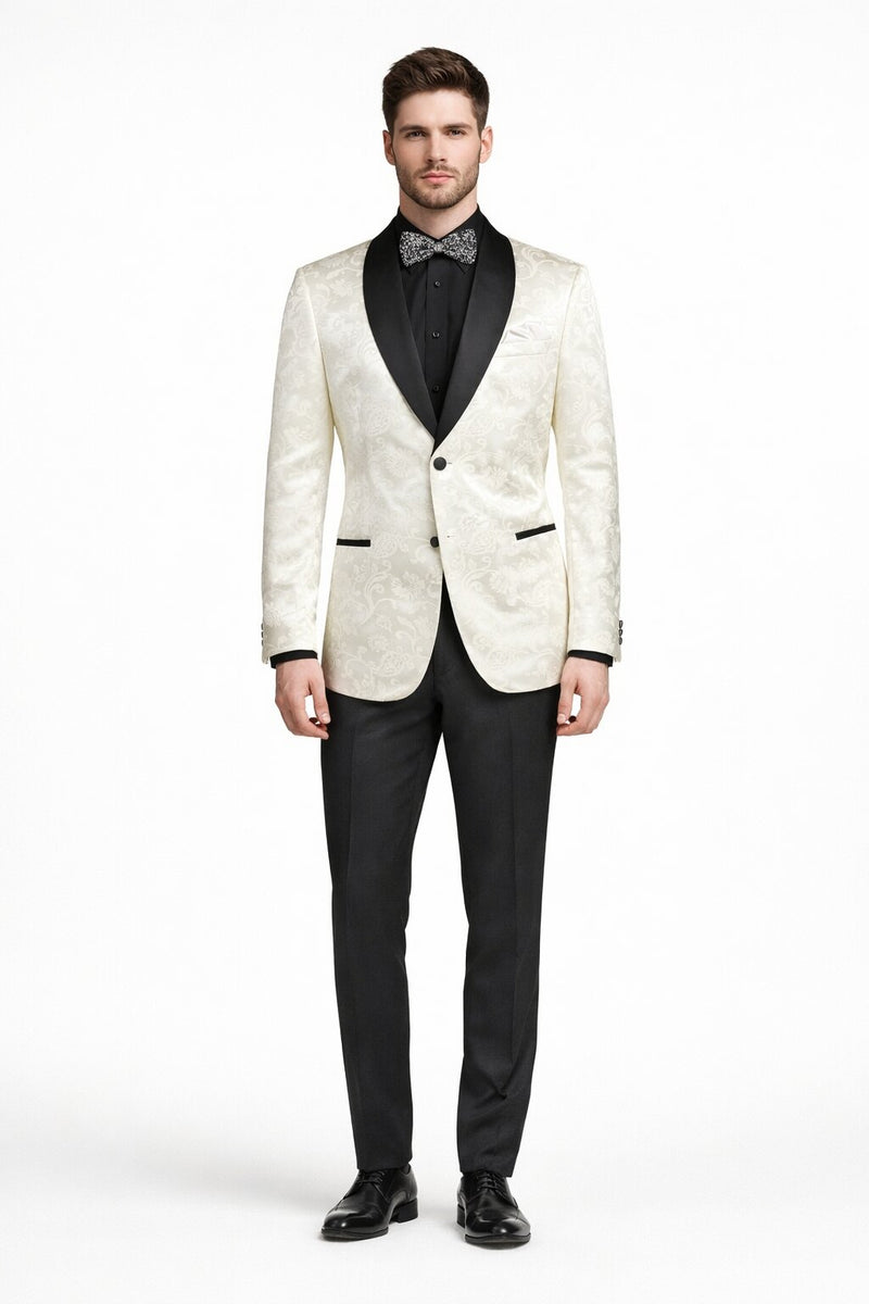 Mens Blazer - Paisley Sport Coat - Ivory Prom 2026 Tuxedo Dinner Jacket Blazer