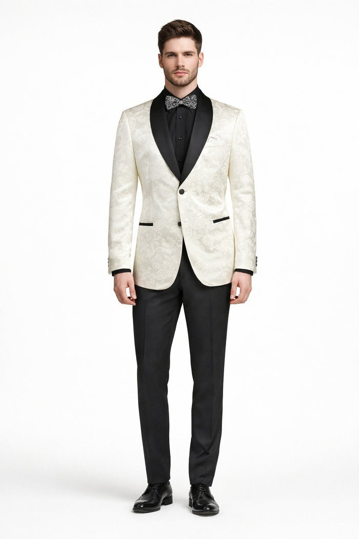 Mens Blazer - Paisley Sport Coat - Ivory Prom 2026 Tuxedo Dinner Jacket Blazer