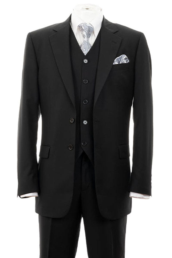 "Black Modern Fit 2 Button Vested Men's Suit - Classic Elegance"