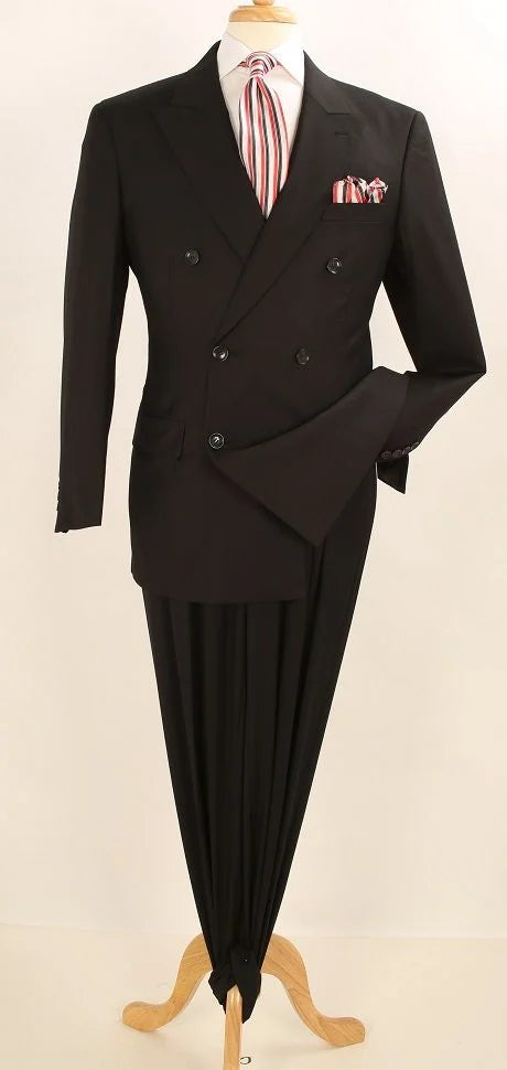 Apollo King Men’s Navy Blue 2 Piece Double Breasted Suit, Pleated Pants Formal Business Wedding Suit